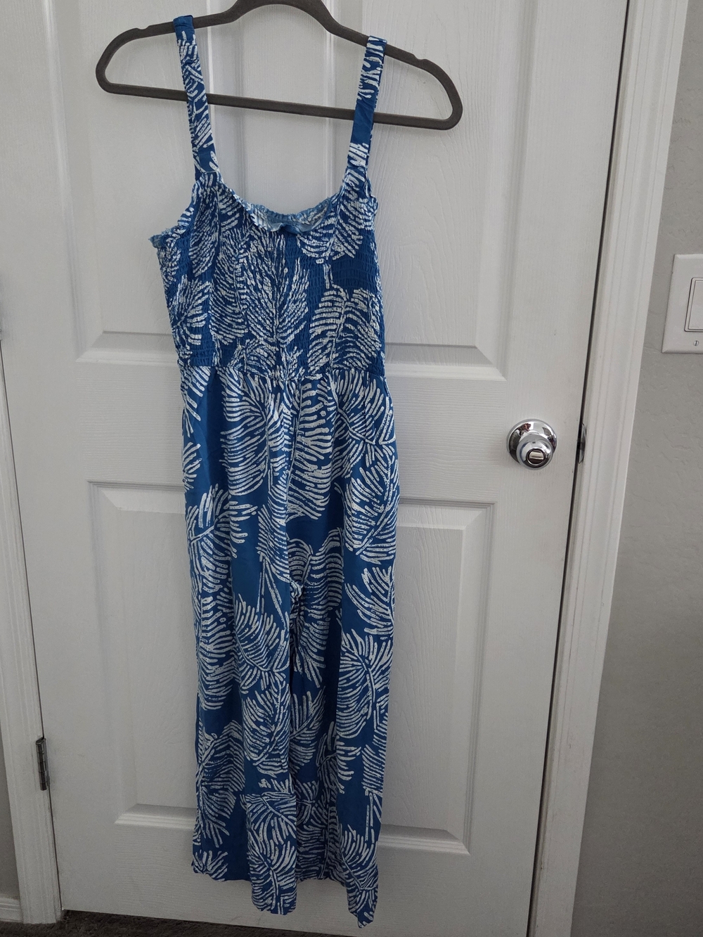 Blue Leaf-Print Ladies' One-Piece Romper